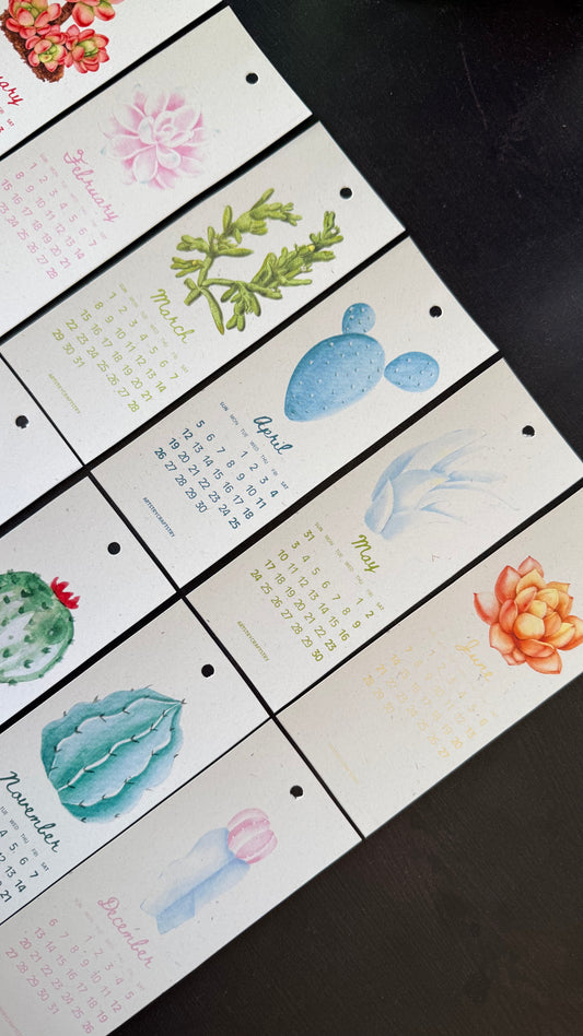 Succulent Bookmark Calendar 2026
