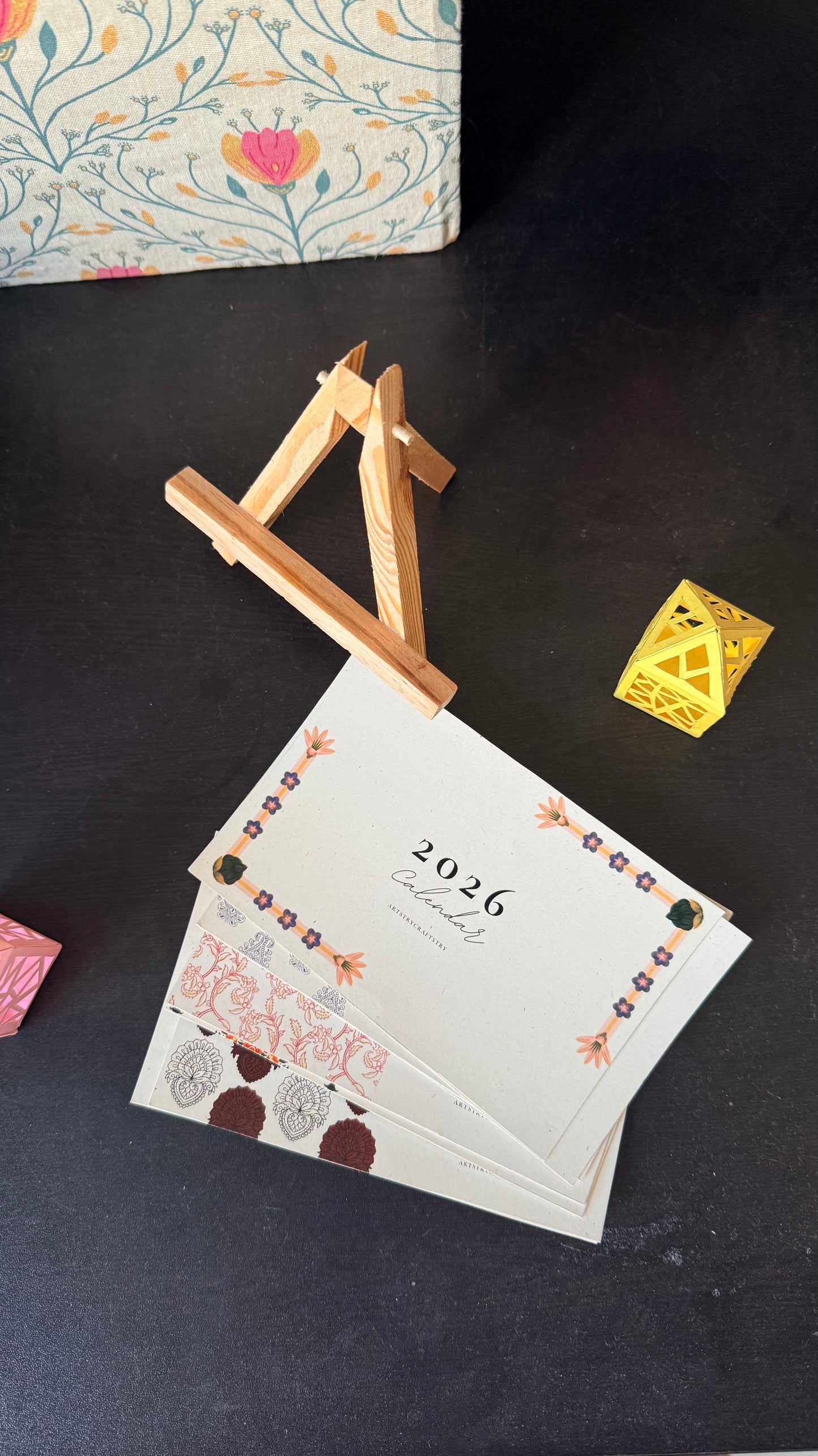 Indian Print Desk Calendar with Mini Easel Stand