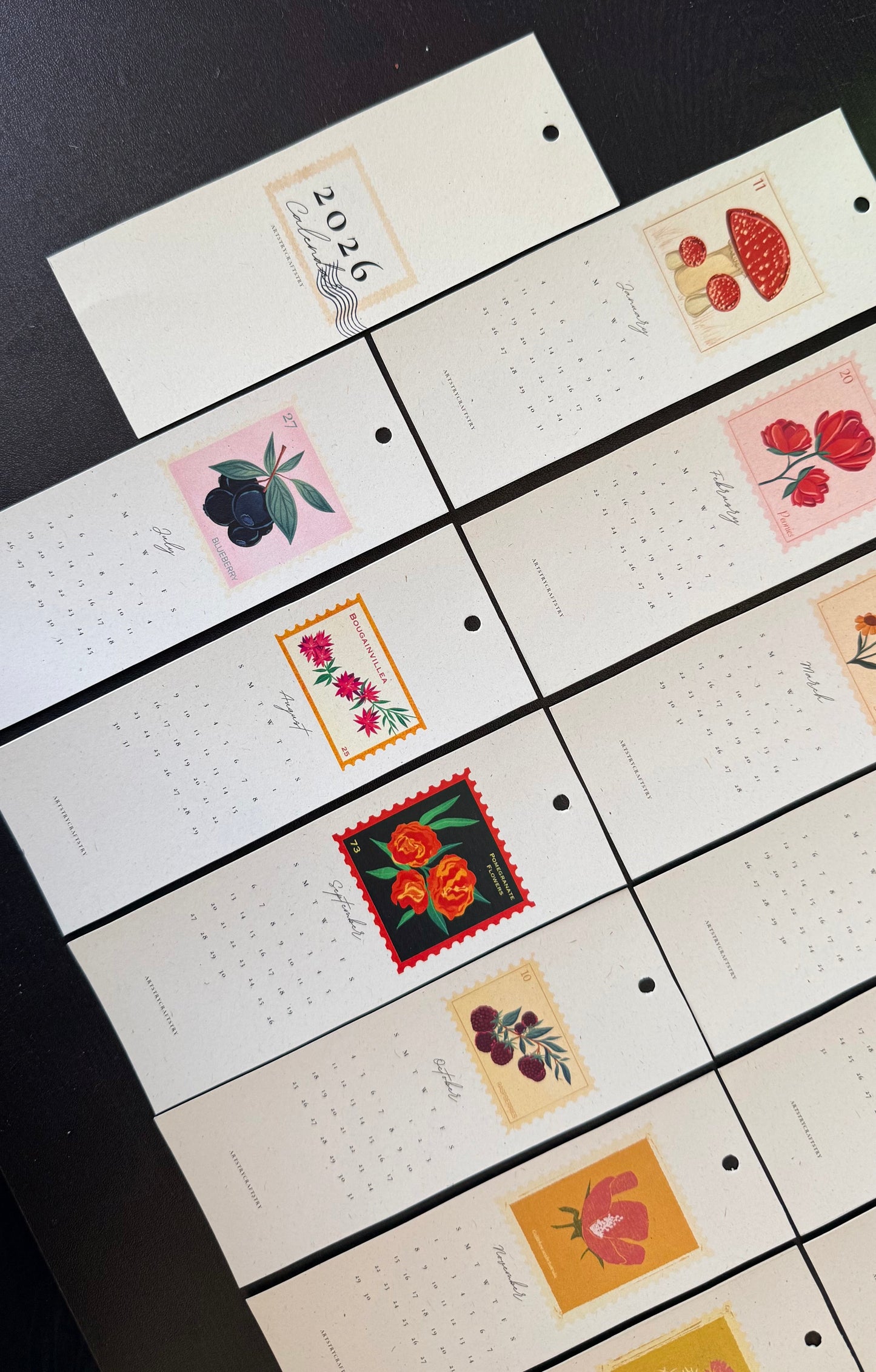 Stamp Bookmark Calendar 2026
