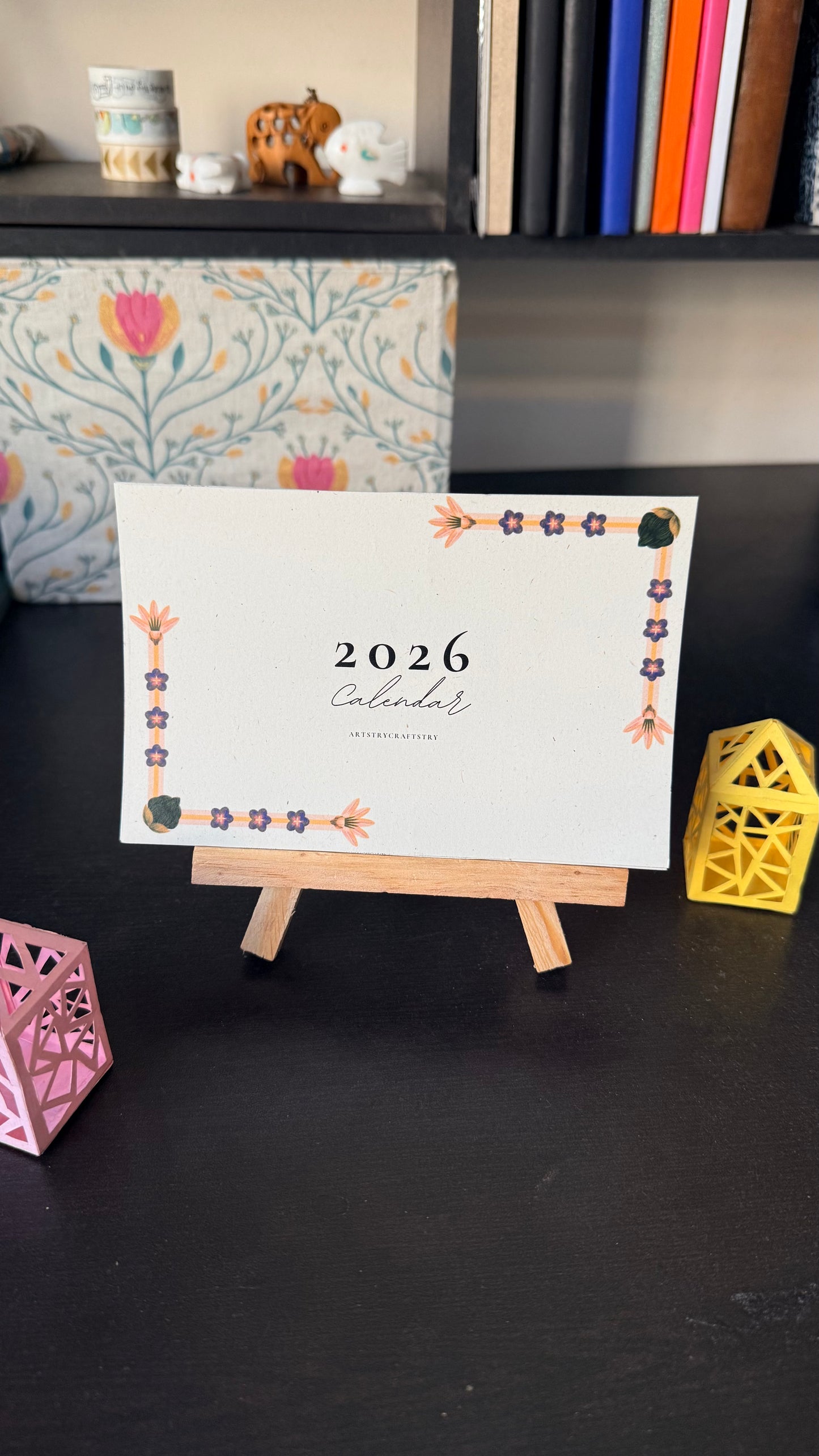 Indian Print Desk Calendar with Mini Easel Stand