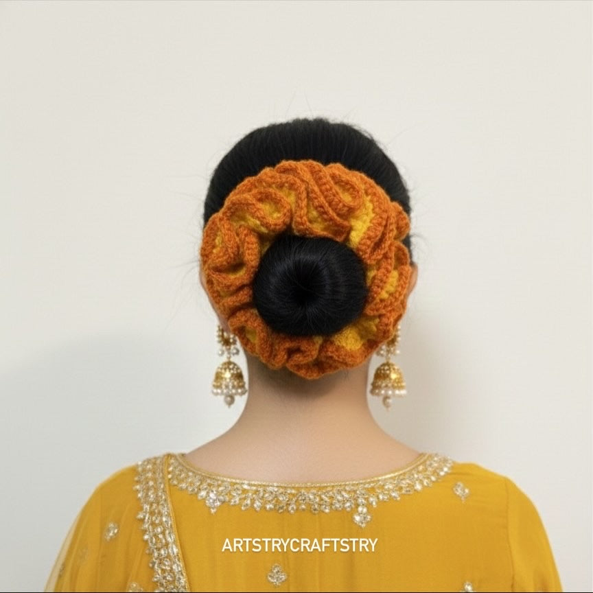Orange Bloom Crochet Scrunchie