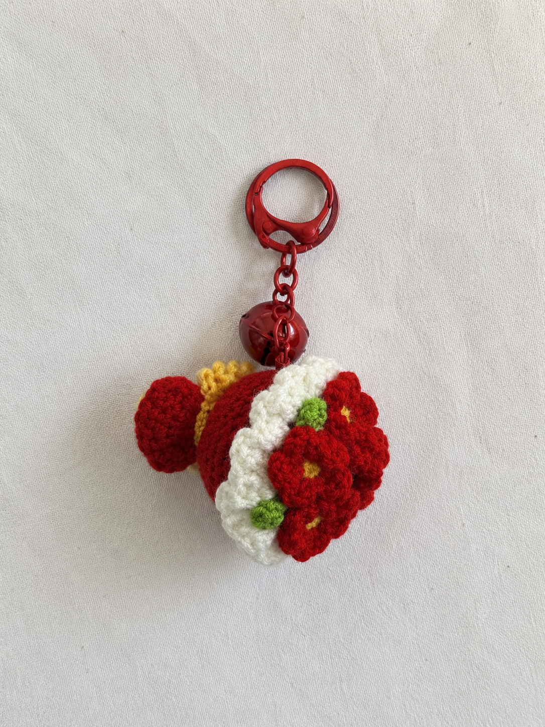Red Flower Bouquet Crochet Keychain
