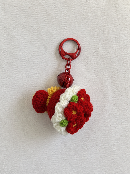 Red Flower Bouquet Crochet Keychain