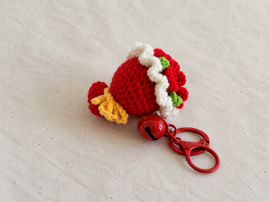 Red Flower Bouquet Crochet Keychain