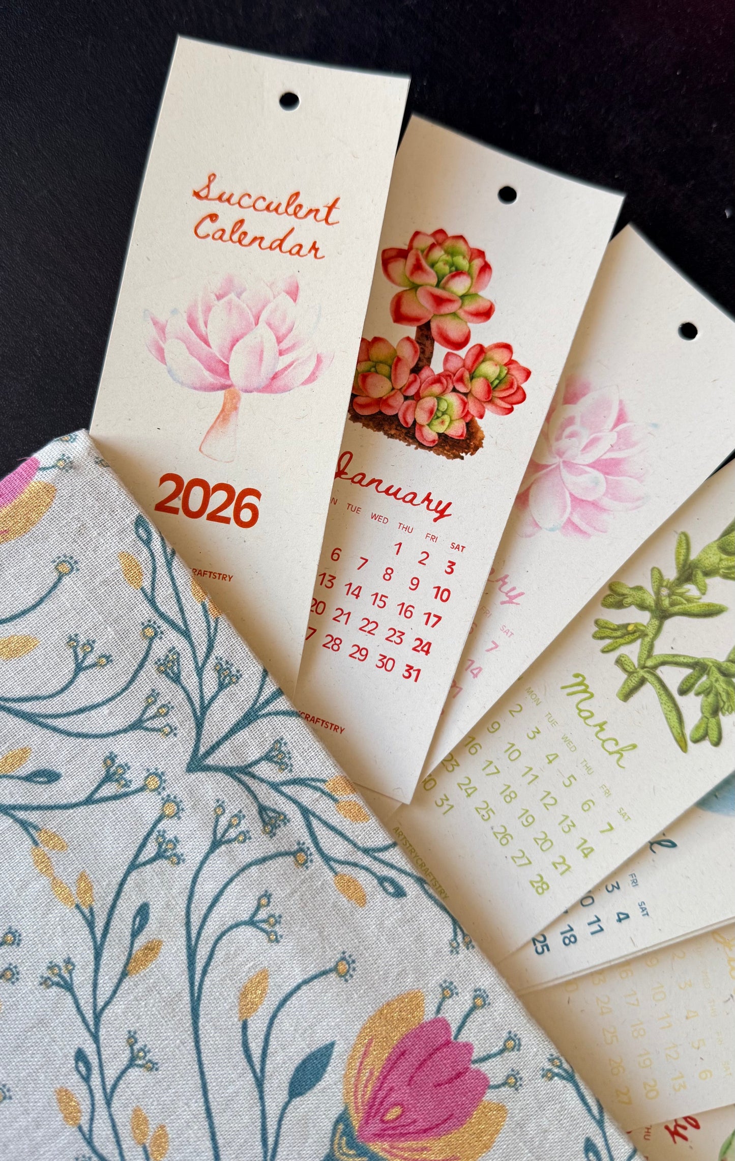 Succulent Bookmark Calendar 2026