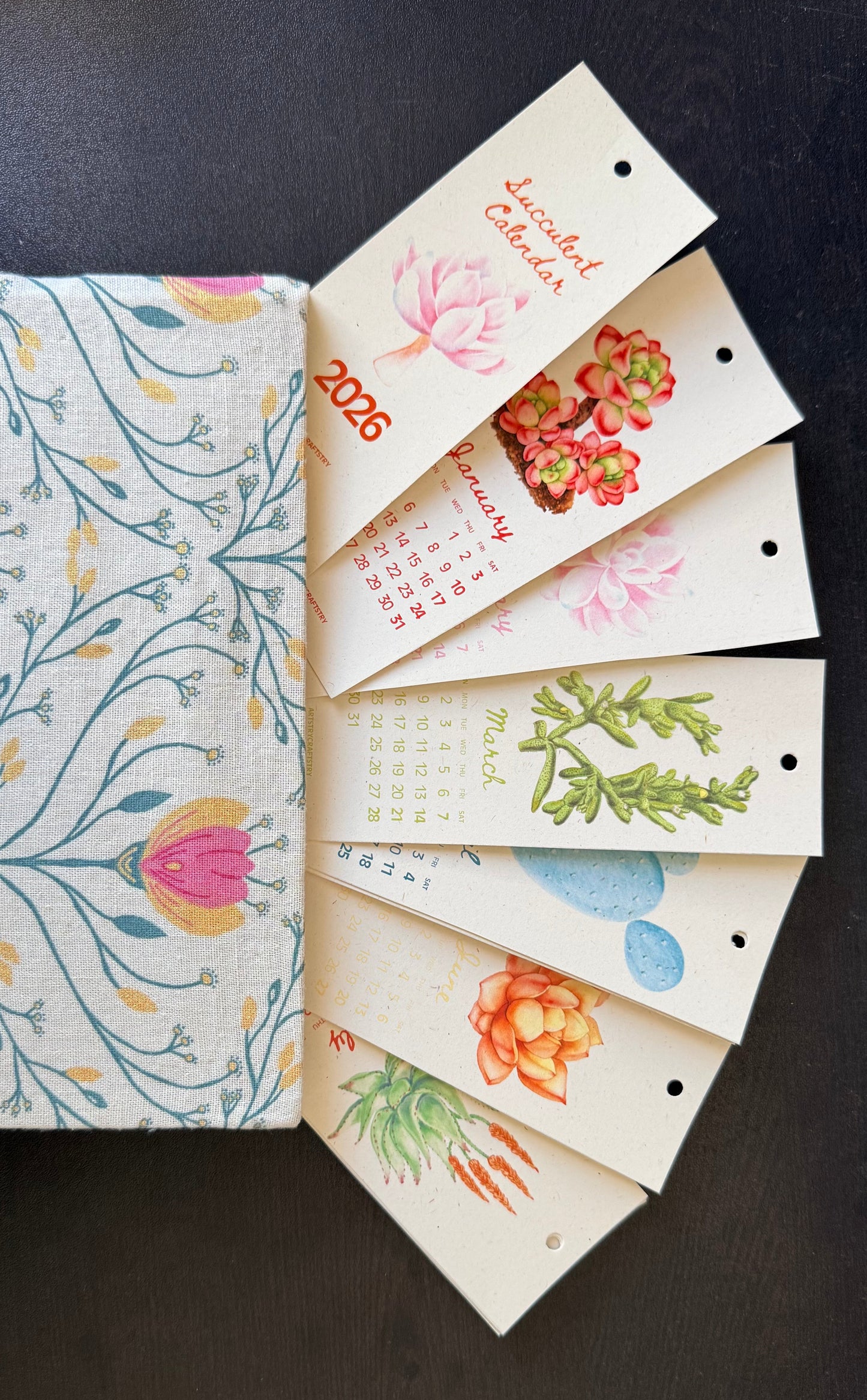 Succulent Bookmark Calendar 2026